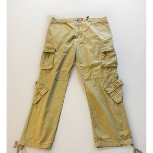 Matchstick‎ Cargo Pants Mens 44x32 Khaki  Gold Multi Pocket Drawstring Hem